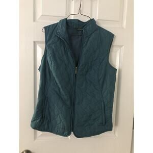 Eddie Bauer Women’s Quilted Vest Teal Full Zip Adjustable Waist Sz Large